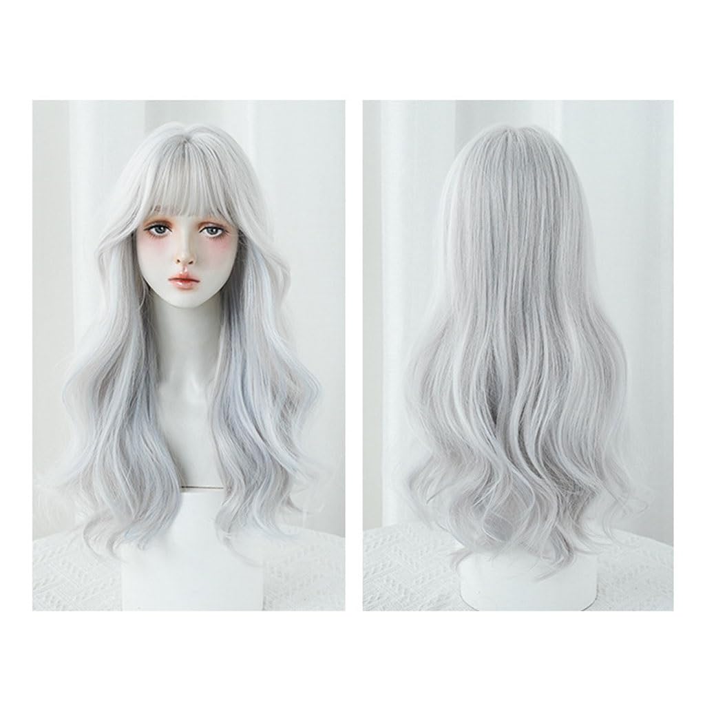 Perruque femme blanche longue contre les cheveux fins aspect naturel