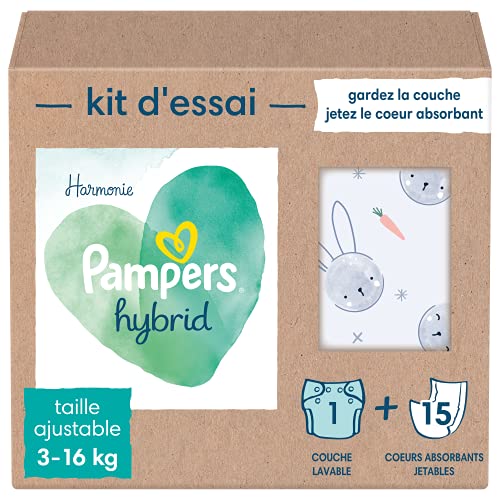 Pampers - Harmony Hybrid Trial Pack 1 pañal lavable + 15 sábanas superiores desechables - 1 paquete