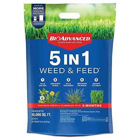 BioAdvanced 5 In 1 Weed and Feed Lawn Fertilizer, Granules, 24 lb, 10,000 Sq Ft Cover