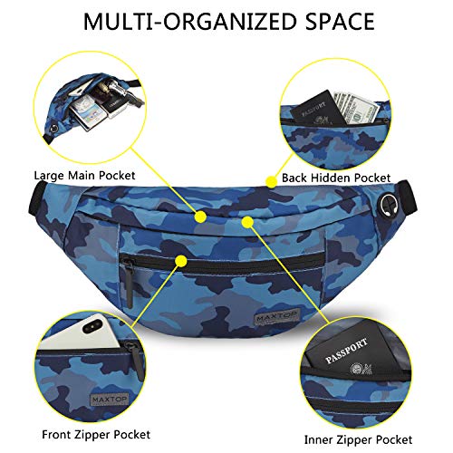 Pacote de pochete grande com 4 bolsos com zíper resistente à água e ajustável na cintura para esport