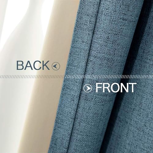 Image of MIULEE Linen Texture Curtains for Bedroom Solid 100% Blackout Thermal Insulated Dusty Blue Curtains Grommet Room Darkening Curtains /Draperies for Living Room 52x108 Inch (2 Panels)