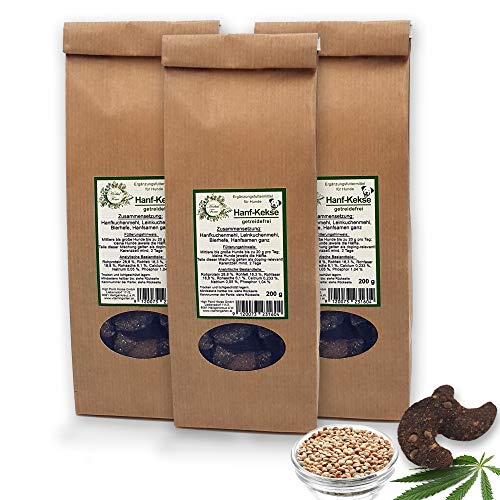 Herbal Force Kräuterleckerlis für Hunde - Hanf - getreidefrei ohne Zuckerzusatz keinerlei künstliche Zusatz- und Konservierungsstoffe (Hanf-Kekse | getreidefrei | 3x200g) Cover