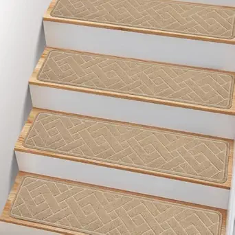 Non Slip Stair Treads for Wooden Steps,15 Pack 8" X 30" Stairs Carpet Treads Indoor with Reusable Peel and Stick Adhesive for Kids Elders and Pets,Polyester TPR Backing