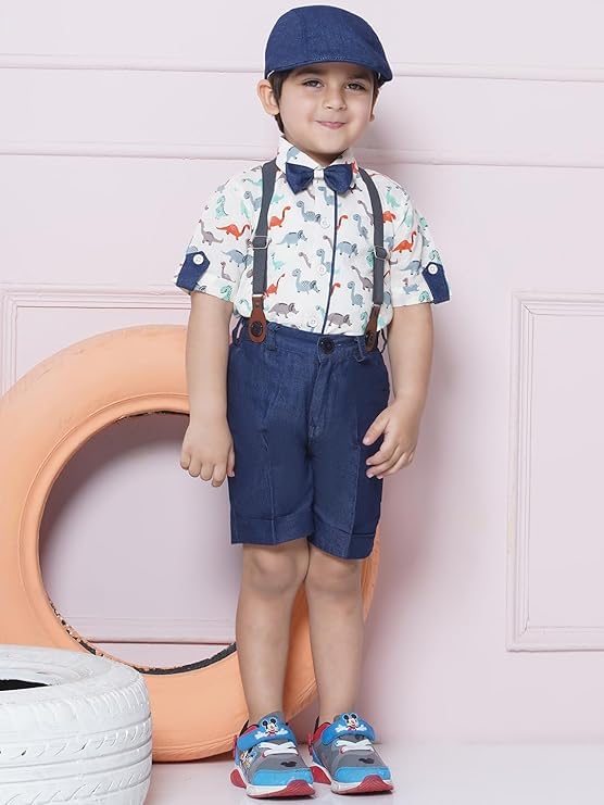 Image of AJ DEZINES Kids Casual Wear Clothing Cotton Shirt Short Set For Boys