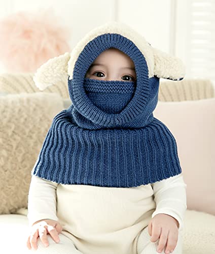 ZWA Baby Girls Boys Winter Hat Scarf Earflap Hood Scarves Toddler Kids Navy-2 1-3T2