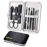 Manicure Set 10pcs Professional Nail Clippers Kit Pedicure Care Tools-Stainless Steel Grooming Tools for Travel (Black)