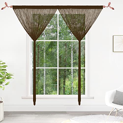 Taiyuhomes String Door Curtains Fly Screen Curtain For Window Decorations Living Room Doorways Crystal Plain Tassel (Coffee2 - Image 2