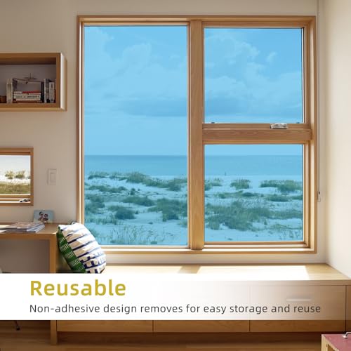 WPCTEV Window Privacy Film One Way Daytime Mirror Tint Treatments UV Heat Control Vinyl Stickers Sun Block Glass Paper Door Covering Reflective (Light Blue Silver, 29.5 Inch x 6.5 Feet)