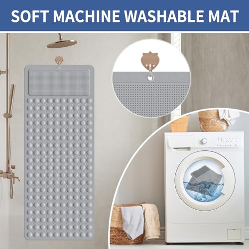 OTHWAY Extra Long Bathtub Mat, 39x 16In Shower Foot Scrubber Mat, Soft TPE Anti Slip Bath Mat for Tub, Machine Washable Shower Mat Non Slip with Big Suction Cups Drain Holes for Bathroom(L-Grey) by OTHWAY - Image 6