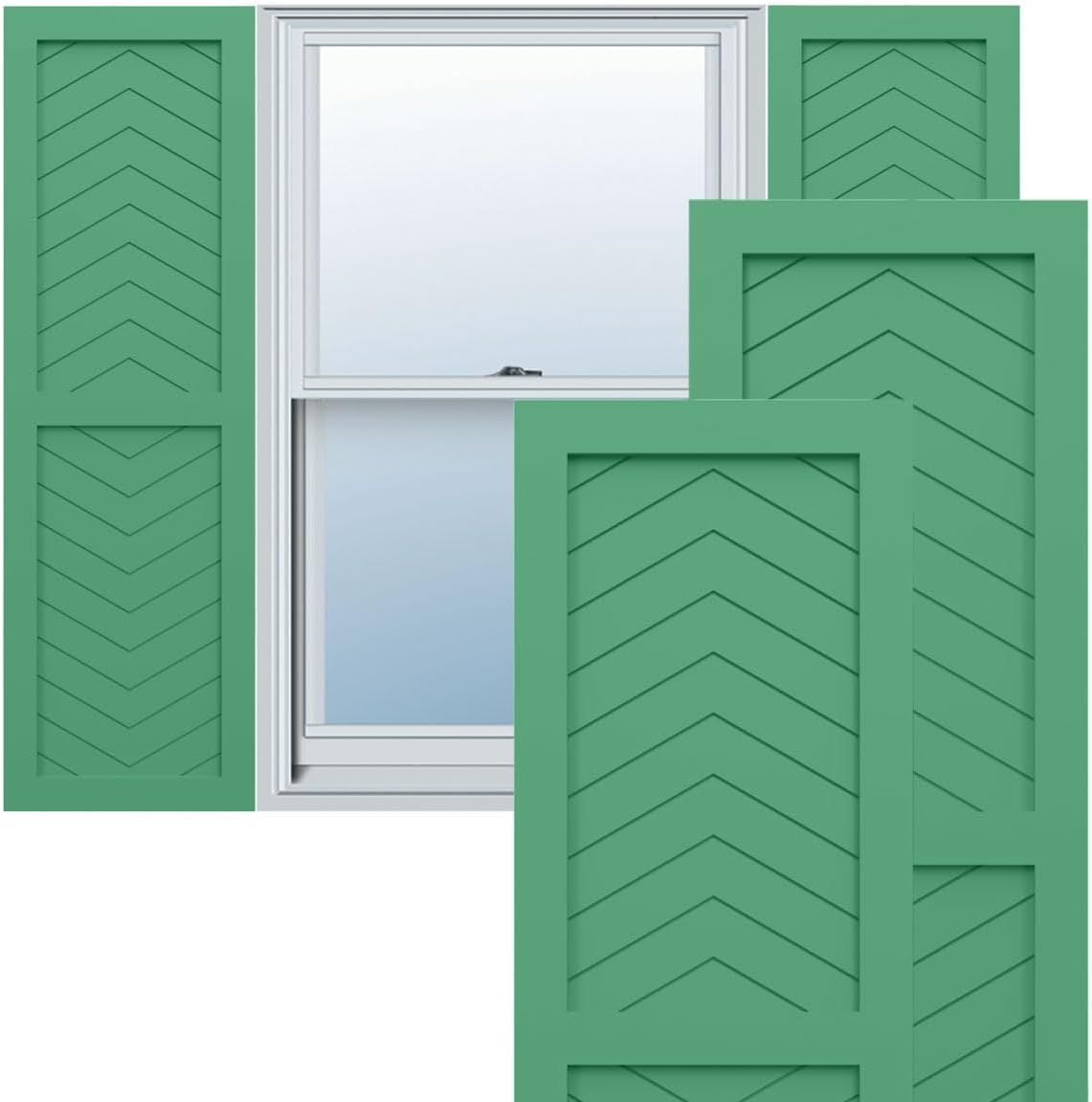 12"W x 26"H True Fit PVC Two Panel Chevron Modern Style Fixed Mount Shutters, Lilly Pads (Per Pair - Hardware Not Included)