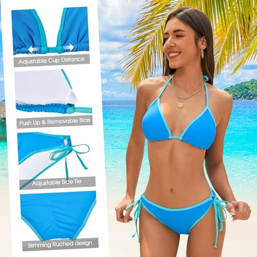Image of American Trends Women String Triangle Bikini Set Swimsuit Two Piece Bathing Suit Cheeky Swim Suit Swimwear