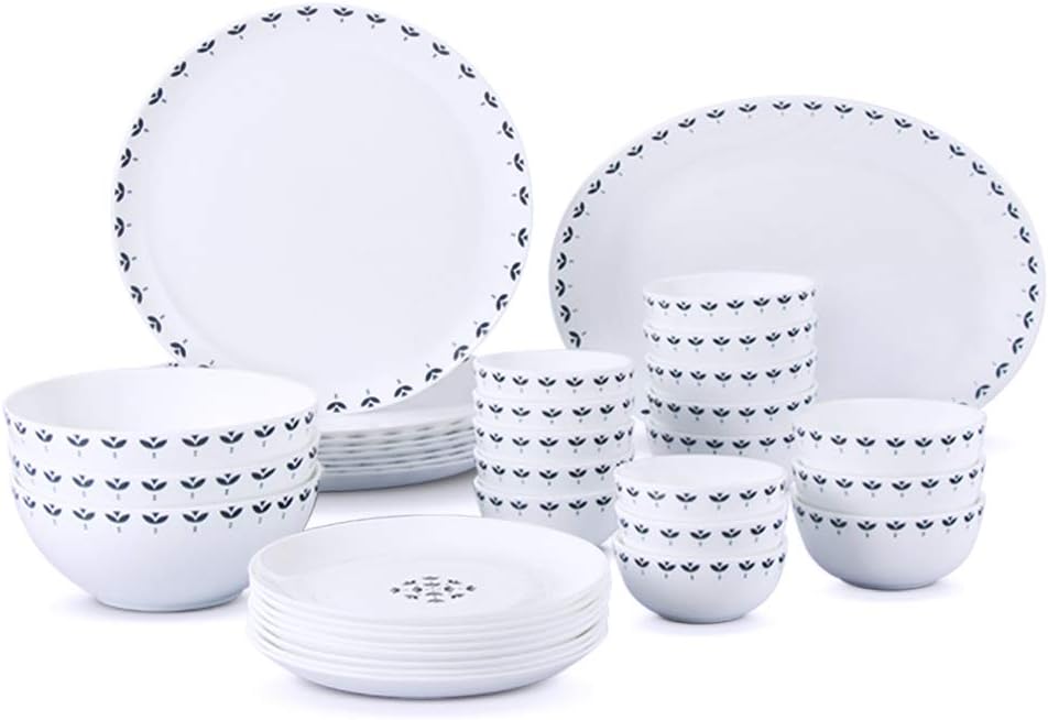 Larah by Borosil - Moon Series, Fabula 36 Pieces Opalware Dinner Set, White