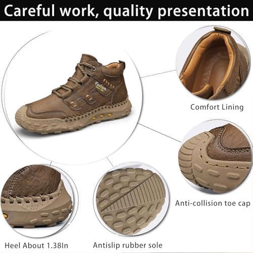 Men's Leather Platform Lace-Up Fashion Retro Hiking Boots Comfort Round Toe Handsewn Lightweight Non Slip Chukka Boots With Fur Lining For All Seasons3