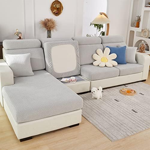 Topchances Sofa Seat Cushion Covers - High Stretch Universal Elastic Sofa Cover, Non-Slip Sofa Couch Slipcovers for Sofa L Shaped Chaise Longue Furniture Protection (Weaves,Grey)