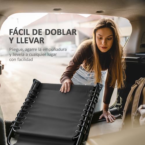 Outsunny Tumbona Plegable, Tumbona Jardín Exterior Reclinable 5 Posiciones, con Reposacabezas Acolchado, Bolsillo Lateral y Estructura de Acero, para Terraza, Piscina, 189x58x30 cm, Negro - imagen 6