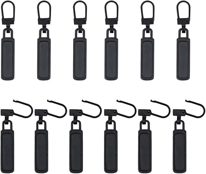 SHUNCHG 12 Piece Spare Zipper Pull,Removable Metal Zipper Pull Tabs, Zip Puller Replacement for Purse, Clothes, Boots, Jeans, Jackets, Suitcases, Luggage Black