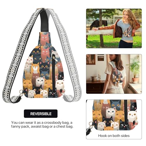 Cat Leather Sling Bag Small Crossbody Backpack Travel Shoulder Pack Hiking chest Daypack for Women Adjustable Lightweight Outdoor Waterproof Workout3