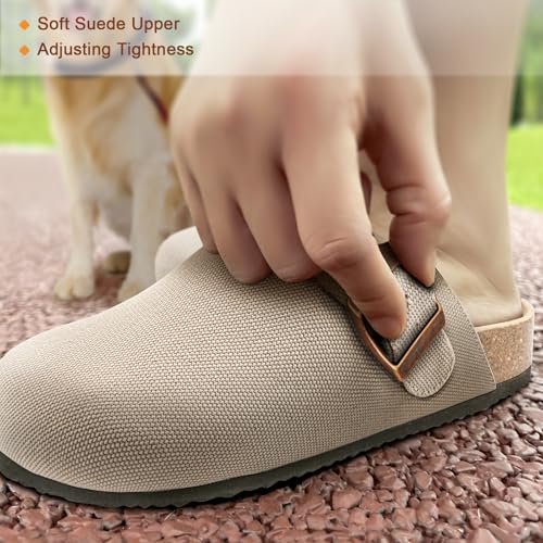 Image of BULLIANT Women Clogs-Fleece-Lined Suede Mules Slippers Nurse Shoes Unisex-Memory Foam Arch Support Cork-Footbed