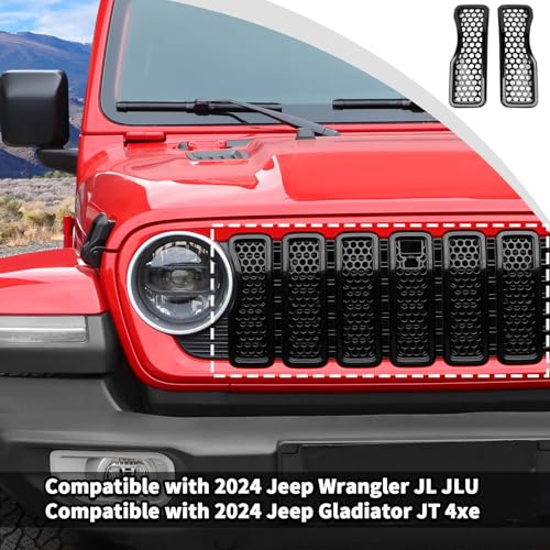 Image of JWWY for Jeep Front Grille Mesh Inserts Cover Trim Compatible with 2024 Jeep Wrangler JL JLU & Gladiator JT 4xe Exterior Accessories ABS 7pcs with Mesh Black(with Camera) Black