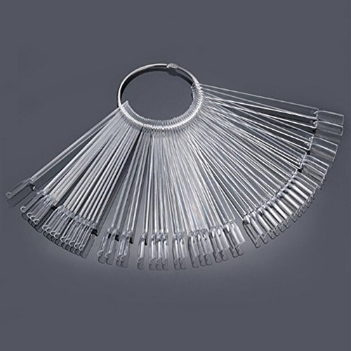 Qifumaer 50pcs Présentoir Faux Ongles Couleur Nuancier palette maquillage vernis à ongles couleur eventail forme Batonnets Transparent Nail Artistiques Outil starter kit