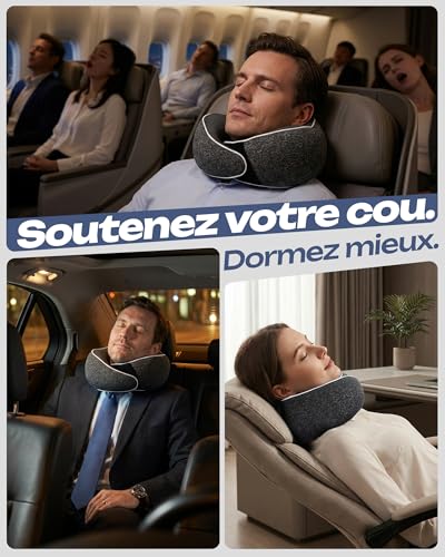 Aosun Coussin de Voyage Avion et Voiture, Oreiller de Voyage Mémoire de Forme, Tour de Cou 4 en 1 avec Masque 3D, Bouchons d’Oreilles et Étui, Coussin Cervical Compact Lavable – Image 6
