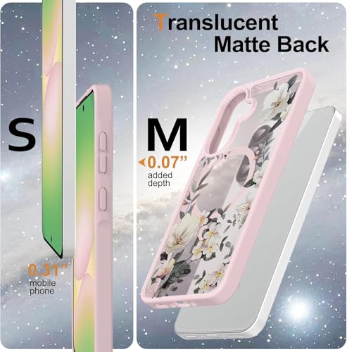 Image of VONZEE Compatible with Samsung Galaxy A36 5G Case Luxury Retro Flowers Floral Clear for Magnetic Wireless Charging Case Shockproof Case PC+TPU Cute Glossy Shiny Cover for Girls Women, Pink
