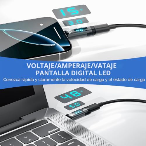 Adaptador magnético USB C premium de 240W con acabado resistente y panel LED de precisión 2