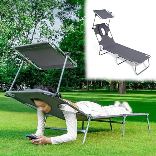 Sillas de césped plegables para tomar el sol con agujero para la cara y visera solar, sillas de bronceado ajustables en 4 posiciones para jardín, piscina, camping, color gris, talla única