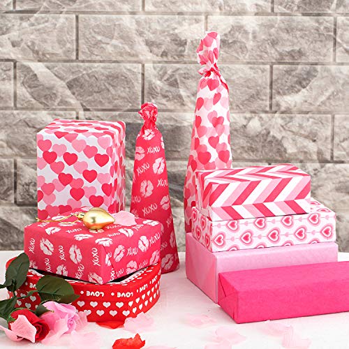 Whaline 120 Sheets Valentines Tissue Paper, Assorted Love Heart Design Gift Wrapping Paper for Arts Crafts, Gifts, DIY, Birthdays, Weddings, Showers - Thumbnail 4