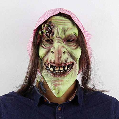 CHUDAN Vieille sorcière Accessoires de Bal Halloween Bar Évasion de la Chambre Couvre-Chef Latex Masque d'horreur