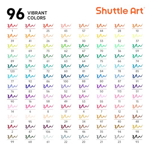 Image of Shuttle Art Dual Tip Brush Pens, 96 Colours Fine and Brush Tip Markers Set with Pen Holder & 1 Colouring Book, Felt Tip Colouring Pens for Adults and Children Colouring Calligraphy Journal Doodling