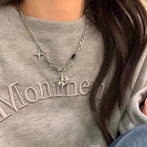 Image of 2 Pcs Cross Necklace Set, Y2K Aesthetic Gothic Jewelry for Men and Women, Punk Style Accessories for Music Festivals and Concerts