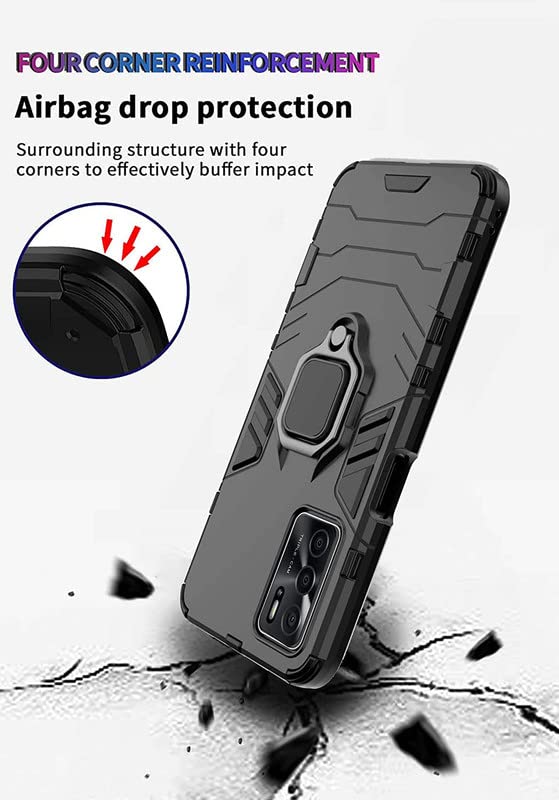 Image of FitSmart Protective Ring Hybrid Robot Hard Back Cover with Ring Kickstand Case for Motorola Moto G32 (6.5 inch) - Blue