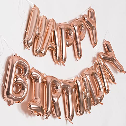 Image of Party Propz Rose Gold Happy Birthday Letter Balloons - Foil For Unicorn, Princess, Photo booth, 1st, Girls, Room, Wife, Women Baloons, Letters Words, Banner (cardstock) Decorations Party Supplies