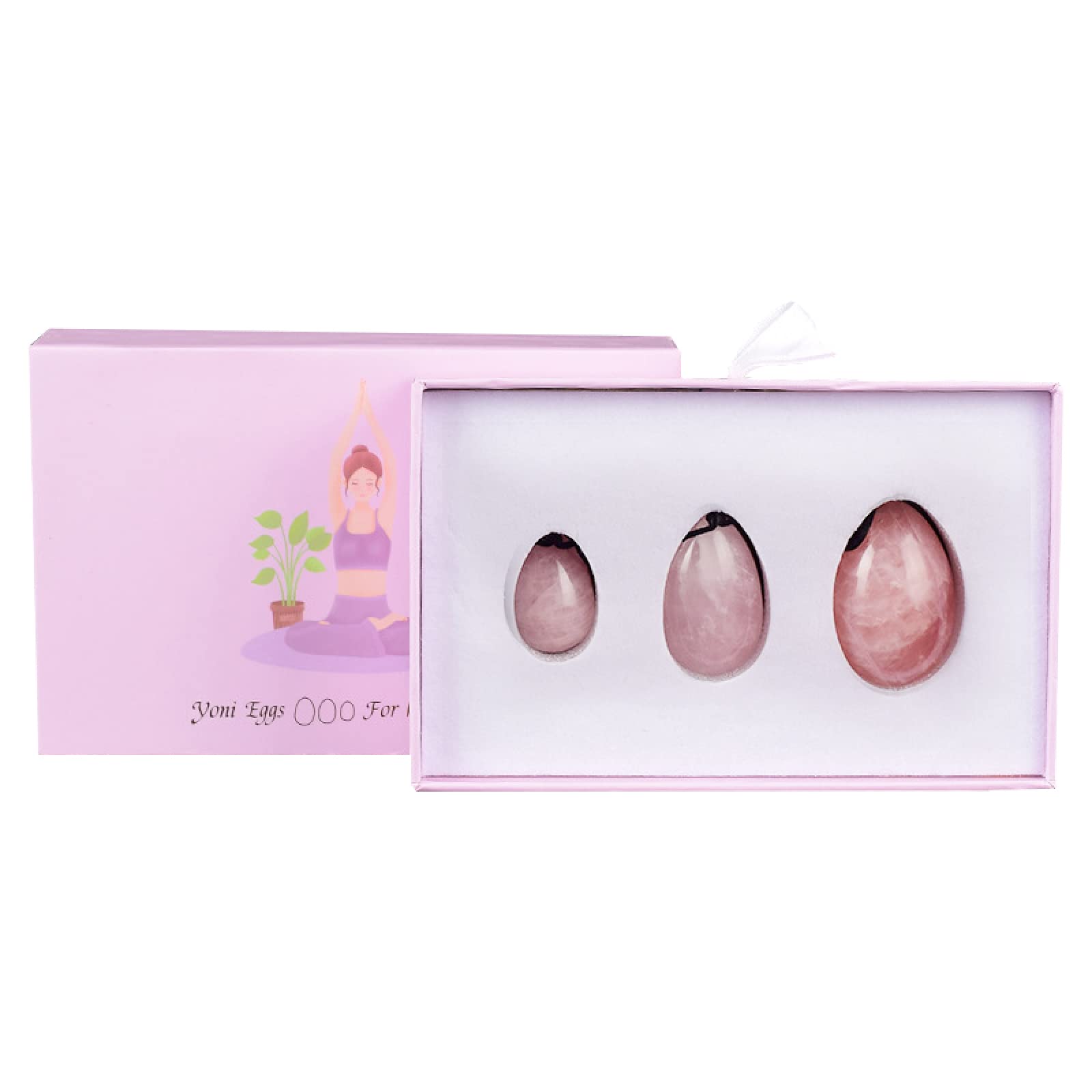 Juego de huevos Yoni de cuarzo rosa natural, huevos de jade perforados, para mujer, ejercicio Kegel, bolas de cristal, piedra de masaje, cuarzo rosa