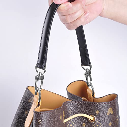 Image of Genuine Leather Plain Strap Replacement Top Handle Leather Strap for Handbag (Black-Silver Lock, 14.5 in)