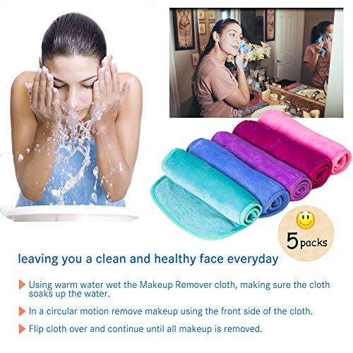 Nugilla Makeup Remover Cloth - Reusable Microfiber Cleansing Towel，Suitable For All Skin Types，Move Makeup Instantly，Multiple Colours，5 Pack #TOP2