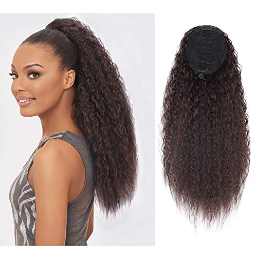 AISI QUEENS 22'' Synthetic Drawstring Ponytail Extension Straight Kinky Ponytail Bun Ponytail Clip on Hair Extensions Ponytail for Women (Color:2/33#)