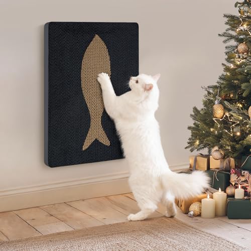Ownpets Wall-Mounted Cat Scratcher, Vertical Cat Scratch Pad, Cute Furniture Protector for Wall, Glass, Wood & Tile, Black