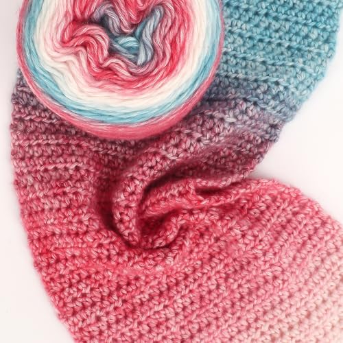 Image of Katech Ombre Yarn for Crocheting-Gradient Cake Yarn-4x100g 60% Cotton 30% Acrylic 11% Wool-Multicolor Soft Rainbow Cotton Crochet Yarn for Scarves, Shawls, Blankets and Garments(M)