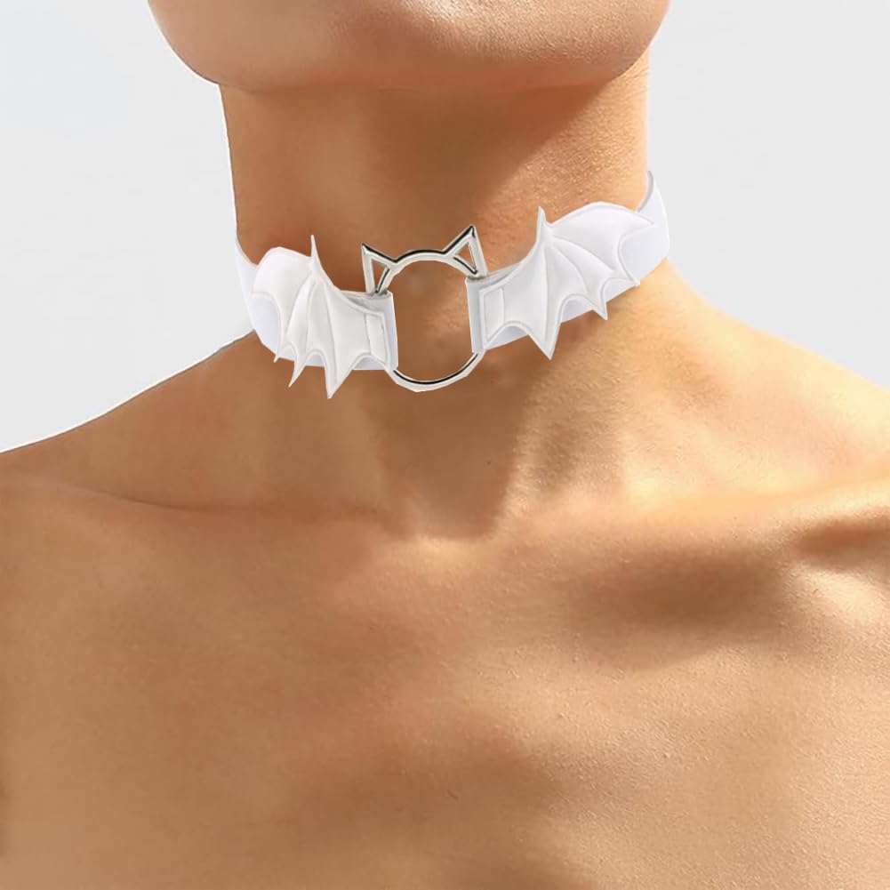 TJCGCKK Animal Cosplay Costume Furry Fox Tail Plug Cute Ears Headband Bat Style Neck Collar Set: White B