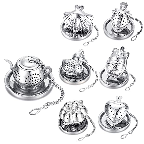 Disiwene 7 Pack Loose Leaf Tea Infuser, Tea Strainer Stainless Steel Tea Ball With Chain And Drip Trays, Small Tea Filter Set For Mug (Silver-Set A) #TOP2