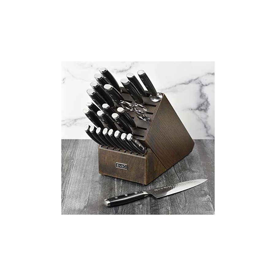 Enso-Knife-Set-Made-in-Japan-HD-Series-VG10-Hammered-Damascus-Japanese-Stainless-Steel-with-Dark-Ash-Knife-Block-25-Piece Enso Knife Set - Made in Japan - HD Series - VG10 Hammered Damascus Japanese Stainless Steel with Dark Ash Knife Block - 25 Piece