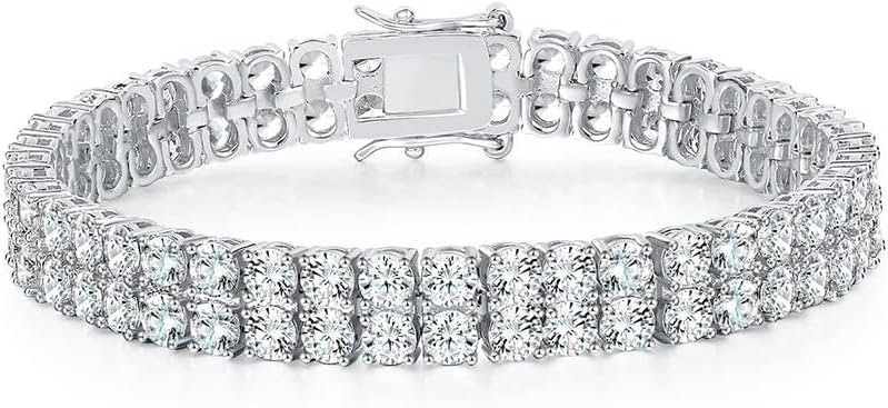 2-Row Tennis Bracelet Unisex 3mm CZ Round 18K Gold Plated 6-8 Inch
