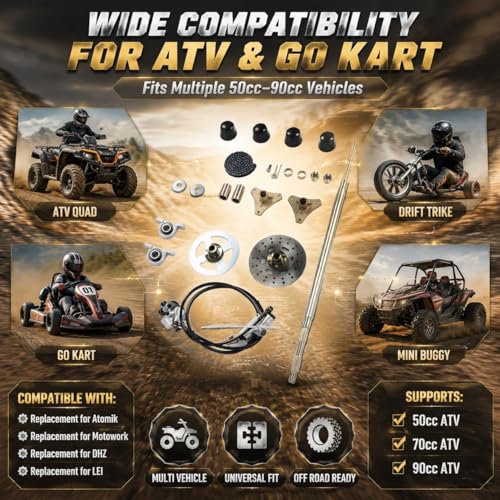 Marco Go Kart de 29 Pulgadas, Kit de Eje Go Kart, Kit de Montaje de Eje Trasero Vivo, Piñón de Eje, Cadena, Pinza de Disco de Freno, Bujes de Rueda de Repuesto para Quads ATV de
