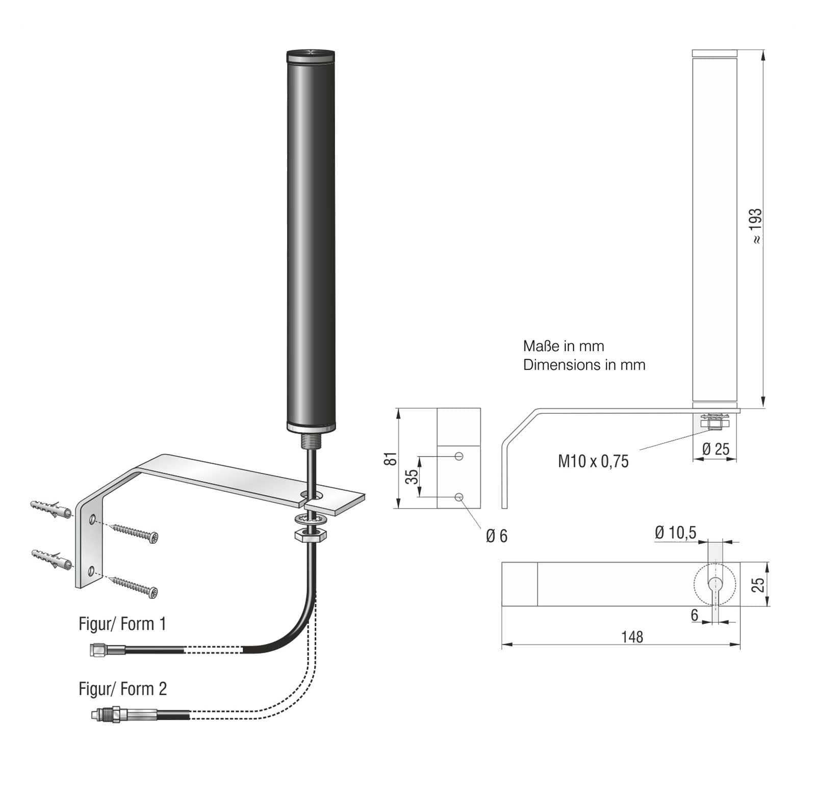 Stationsantenne, LTE UMTS GSM WLAN, SMA(m), 5m - 4934.15