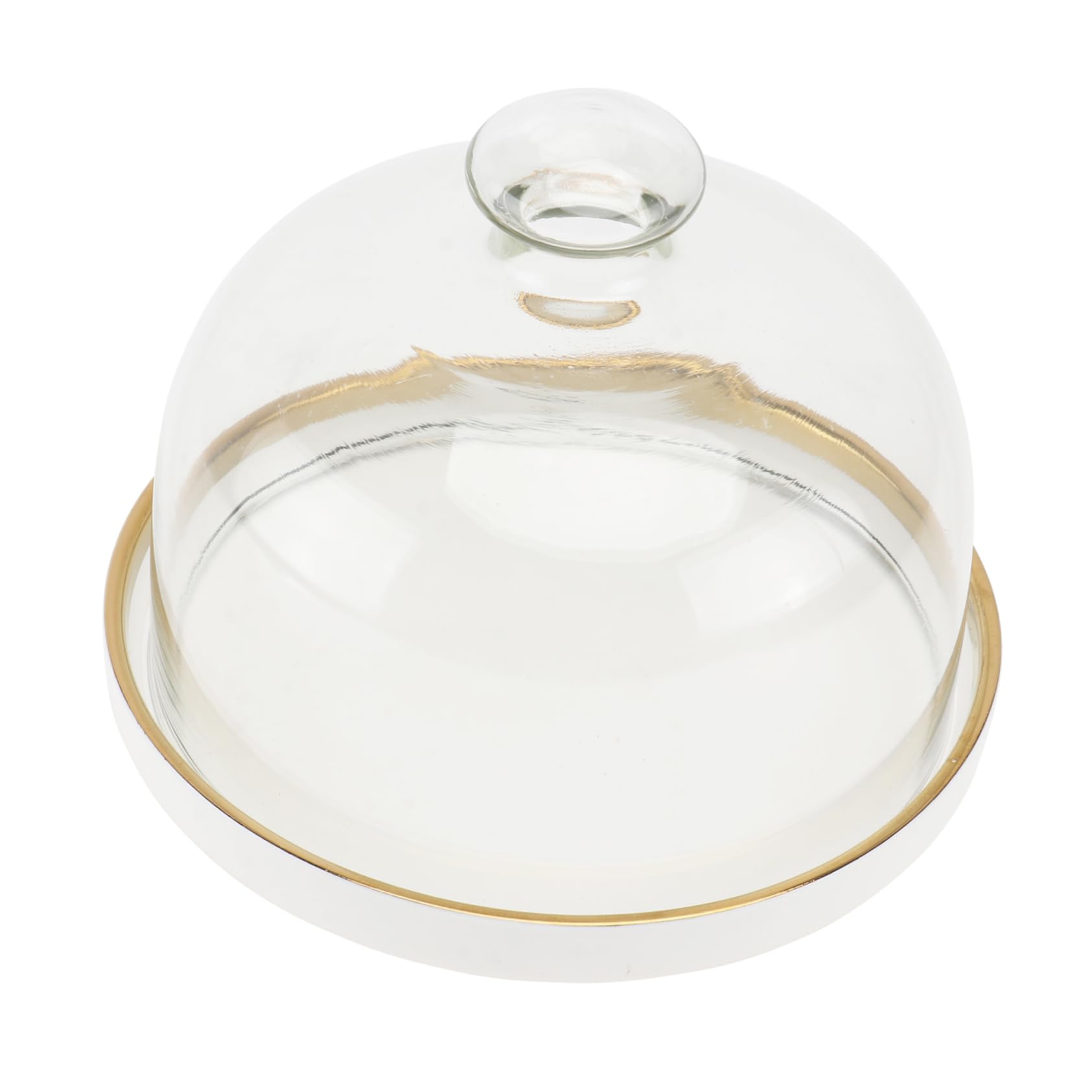Yardwe Couvercle Transparent pour Gâteau en Verre Plateau Céramique Blanc