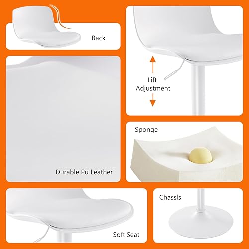 Miniatura 6 de Kidol & Shellder Juego de 2 taburetes de bar ajustables giratorios de altura de mostrador, modernos tapizados de piel sintética con parte trasera de