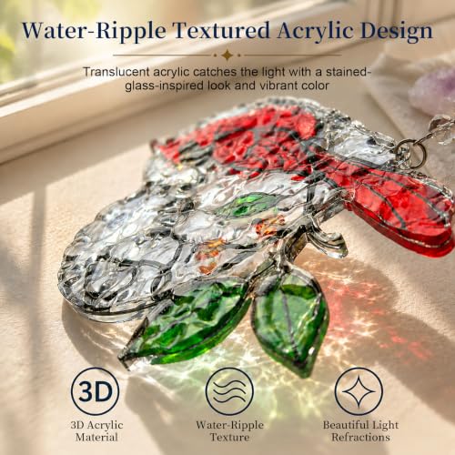 Image of Dad Memorial Ornament, Acrylic Heart Cardinal Suncatcher with Crystal Pendant, Stained Glass Style Christmas Tree Hanging Decor, Sympathy Gift for Loss of Father, Bereavement Remembrance Gift