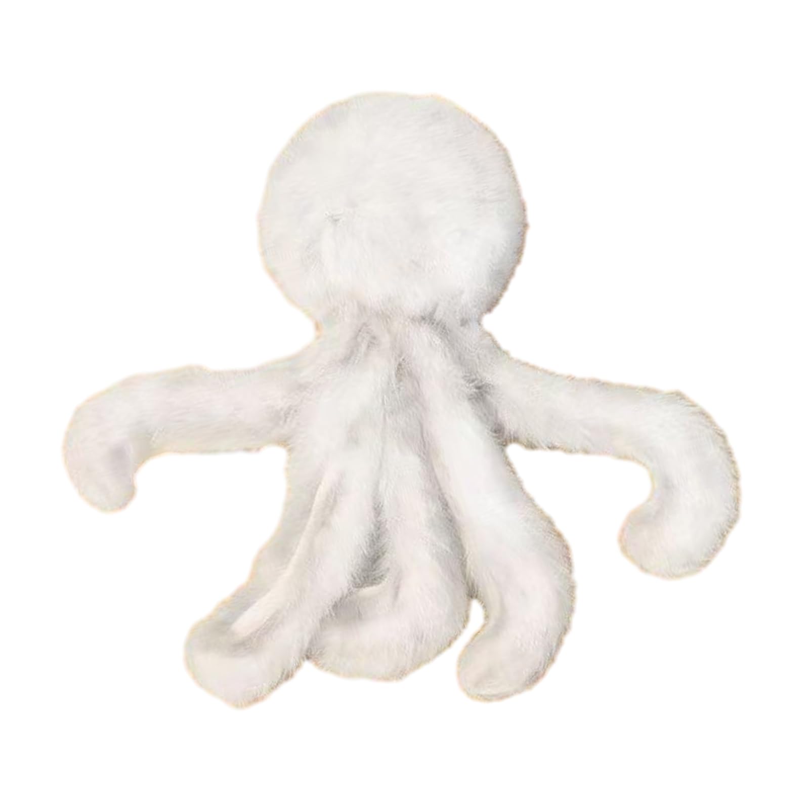 Cat Toy Natural Rabbit Fur Soft Interactive Kicker for Kittens Anxiety Relief Hunting Instinct Teething Chew Toy 18cm Fluffy Plush Octopus Shape Grey White